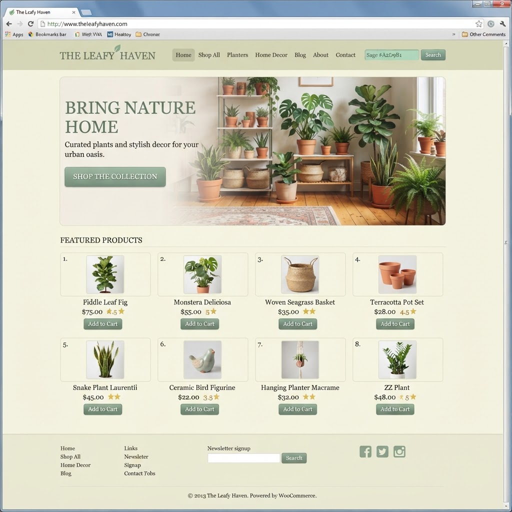 The store's original WooCommerce homepage